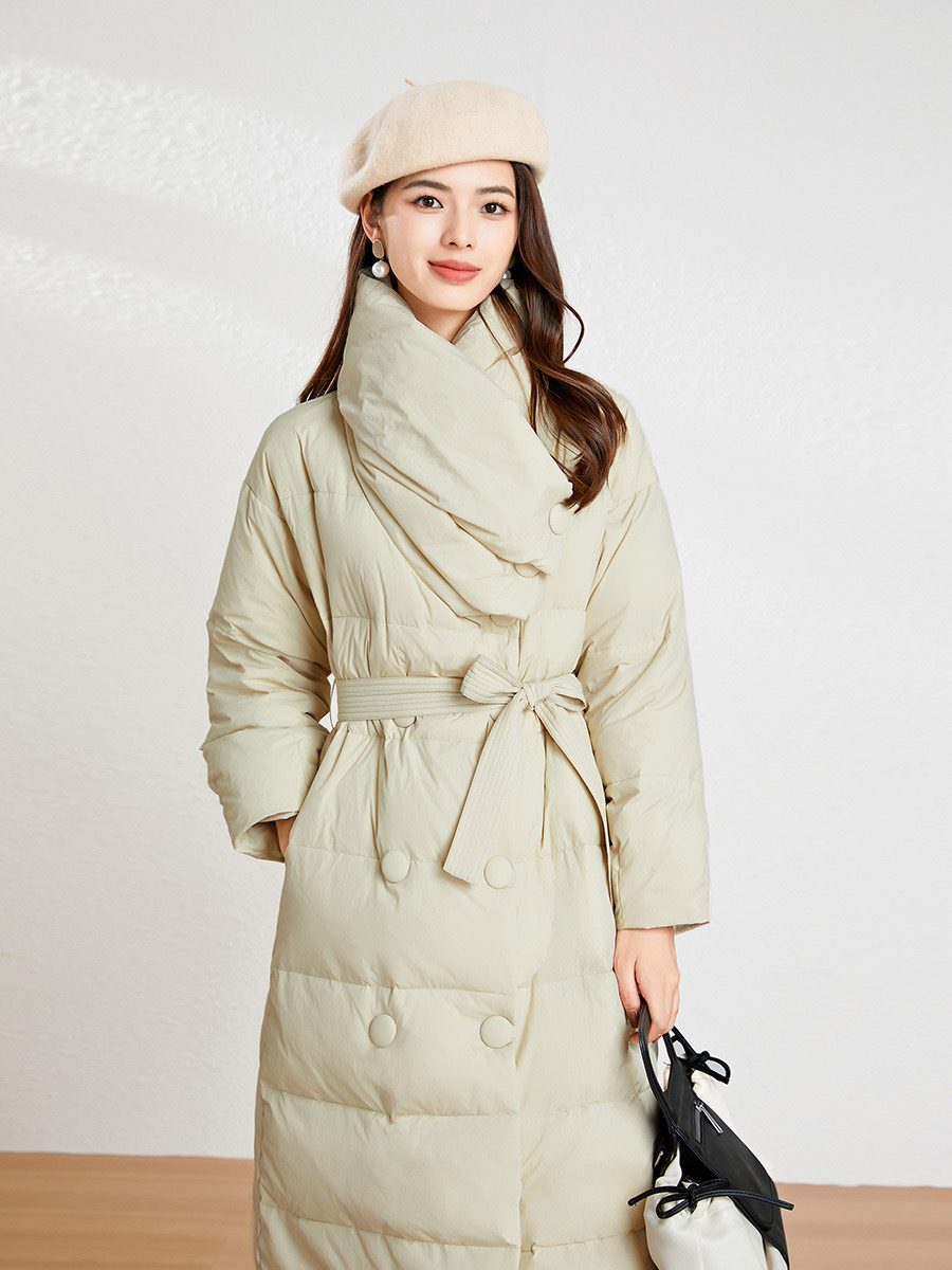 2025冬季新品中长款羽绒服女装收腰双排扣加厚洋气保暖百搭羽绒衣