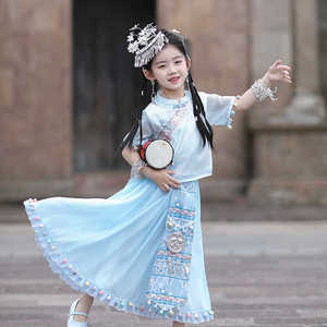 汉服女童高端套装中国风两件套夏季苗疆少数民族服异域风儿童夏装