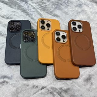 磁吸MagSafe皮革适用苹果15手机壳iPhone14pro外贸纯色大孔保护套