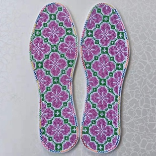 全新棉布几何图案满绣花防臭吸汗袜底 男女款 纯手工鞋 垫十字绣好
