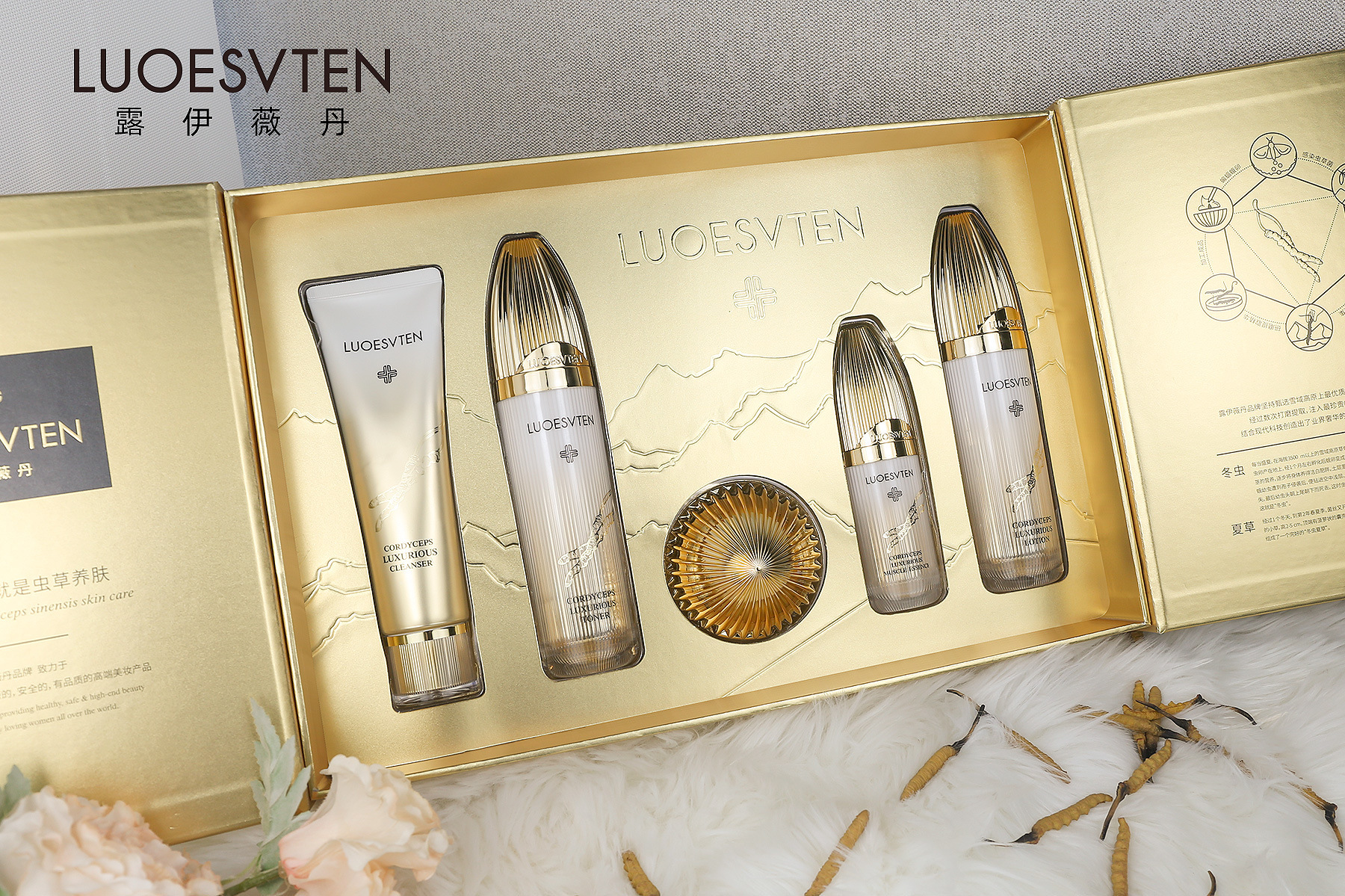 露伊薇丹虫草奢宠珍贵养肤护肤五件套私模版提亮滋润套盒