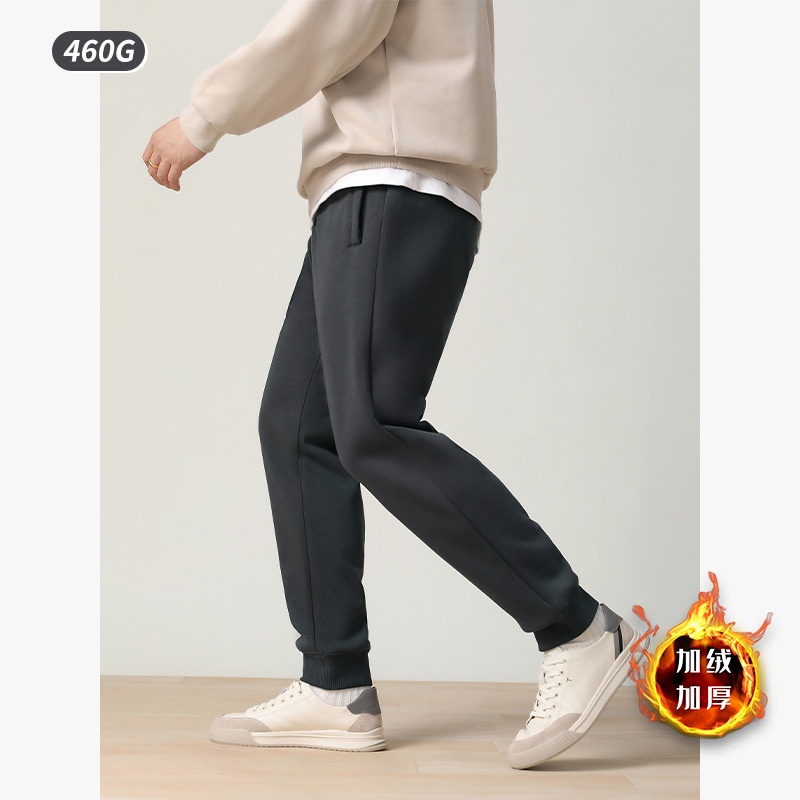 拉链口袋加绒加厚460克长裤男2025冬季新款细绒宽松休闲男装长裤