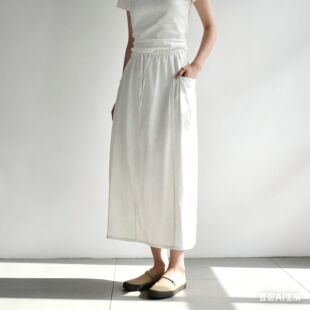 夏季 新款 慵懒风白色半裙舒适A字中长百搭裙子 纯棉小A显瘦裙
