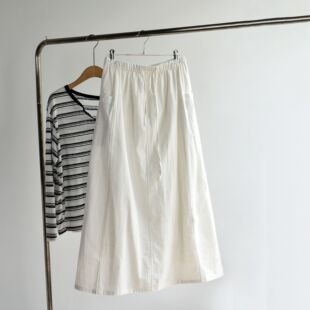 女装 纯棉小白裙 夏季 慵懒风白色半裙舒适A字中长百搭裙子 新款