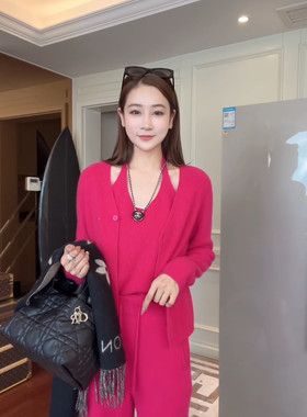 欧洲站设计师原创款山羊绒套装气质休闲亮色彩色精致女人