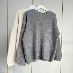 新款不起球毛衣外套女毛巾绣亮丝高级感圆领宽松针织衫上衣厚柔软