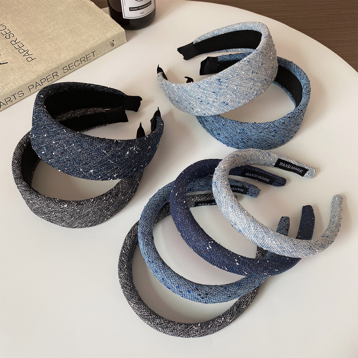 小香风女复古发箍高颅顶压发发卡高级感发箍蓝色厚海绵头箍发饰女