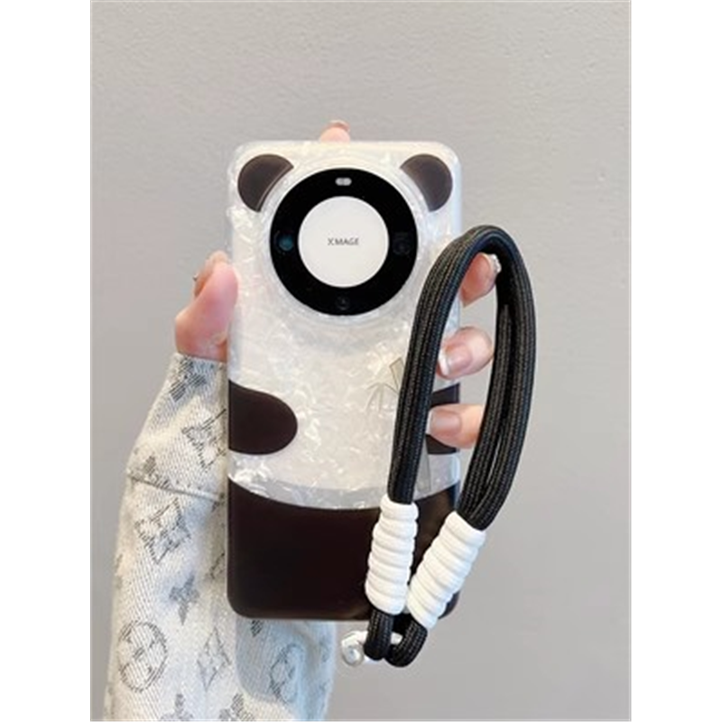 适用荣耀X50新款手机壳创意熊猫耳朵配色贝壳纹mate60/50/40/30挂绳荣耀Magic5/4/3Pro女款荣耀honor X40个性