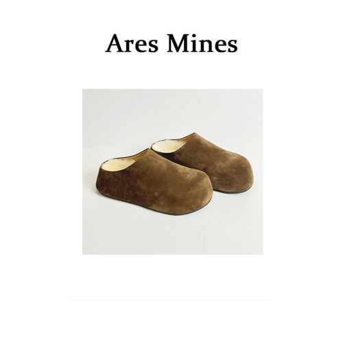 【盛朗熙AresMines】云间诗 牛皮羊羔毛反绒勃肯鞋厚底包头懒人拖