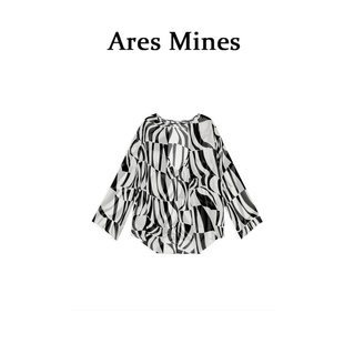 素衣墨构 盛朗熙Ares Mines 衬衫 复古撞色几何印花V领露背长袖