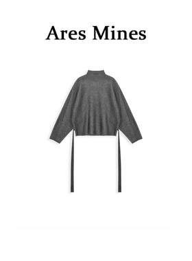 【盛朗熙Ares Mines】白茶月光 绑带蝙蝠袖半高领套头针织毛衣女