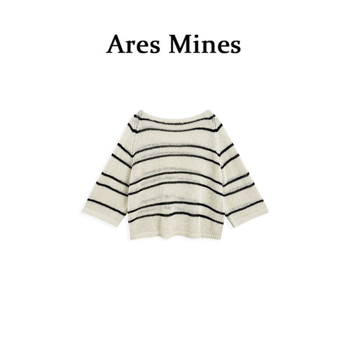 【盛朗熙Ares Mines】海盐日记 慵懒松弛和纸感宽松条纹针织罩衫