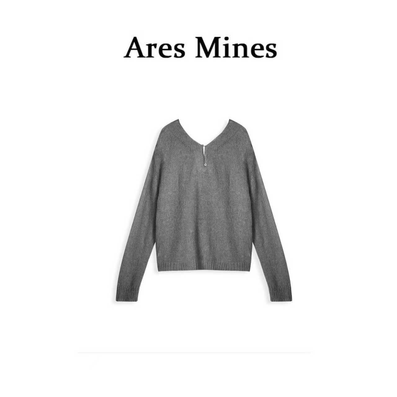 【盛朗熙Ares Mines】闲暇时光 基础纽扣设计宽松长袖V领针织毛衣