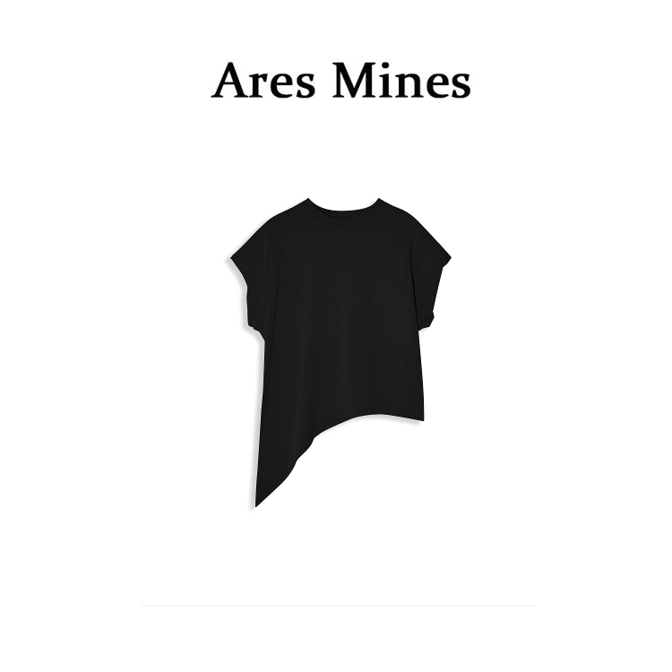 【盛朗熙Ares Mines】小众剪裁 慵懒简约扭结袖口绑带设计圆领T恤