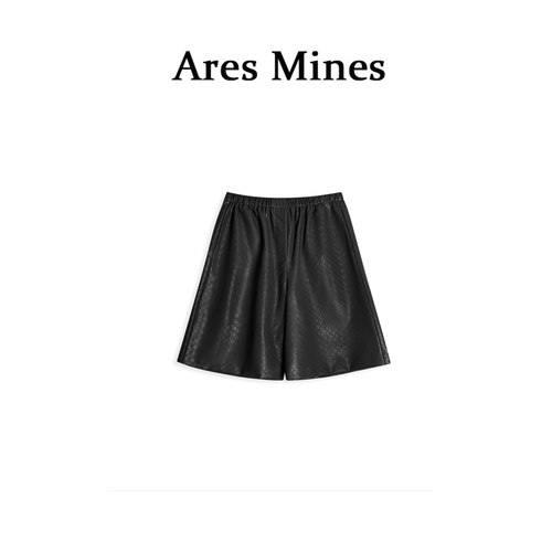 【盛朗熙Ares Mines】松茶可可 复古极简格纹高腰PU皮短裤五分裤