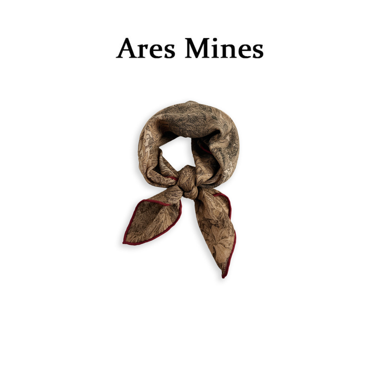 【盛朗熙AresMines】林隅清景 真丝羊毛复古印花手工卷边方巾丝巾