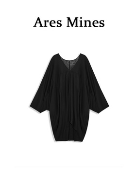 【盛朗熙Ares Mines】蝶宿云栖 松弛廓形拼接不规则蝙蝠袖V领T恤