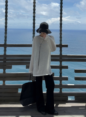 【盛朗熙Ares Mines】极简通勤 春夏清透感宽松圆领长袖开叉防晒T