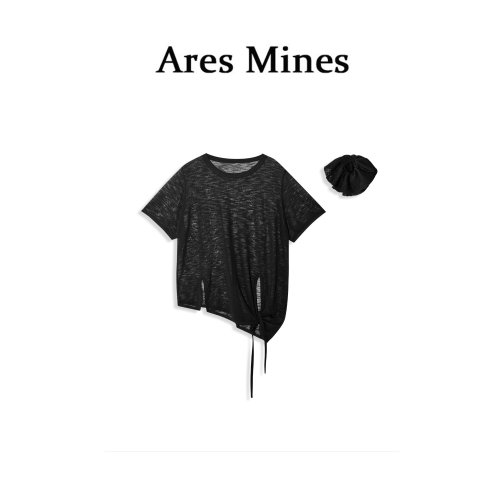 【盛朗熙Ares Mines】轻歌曼舞 清透感不规则飘带开叉上衣短袖T恤