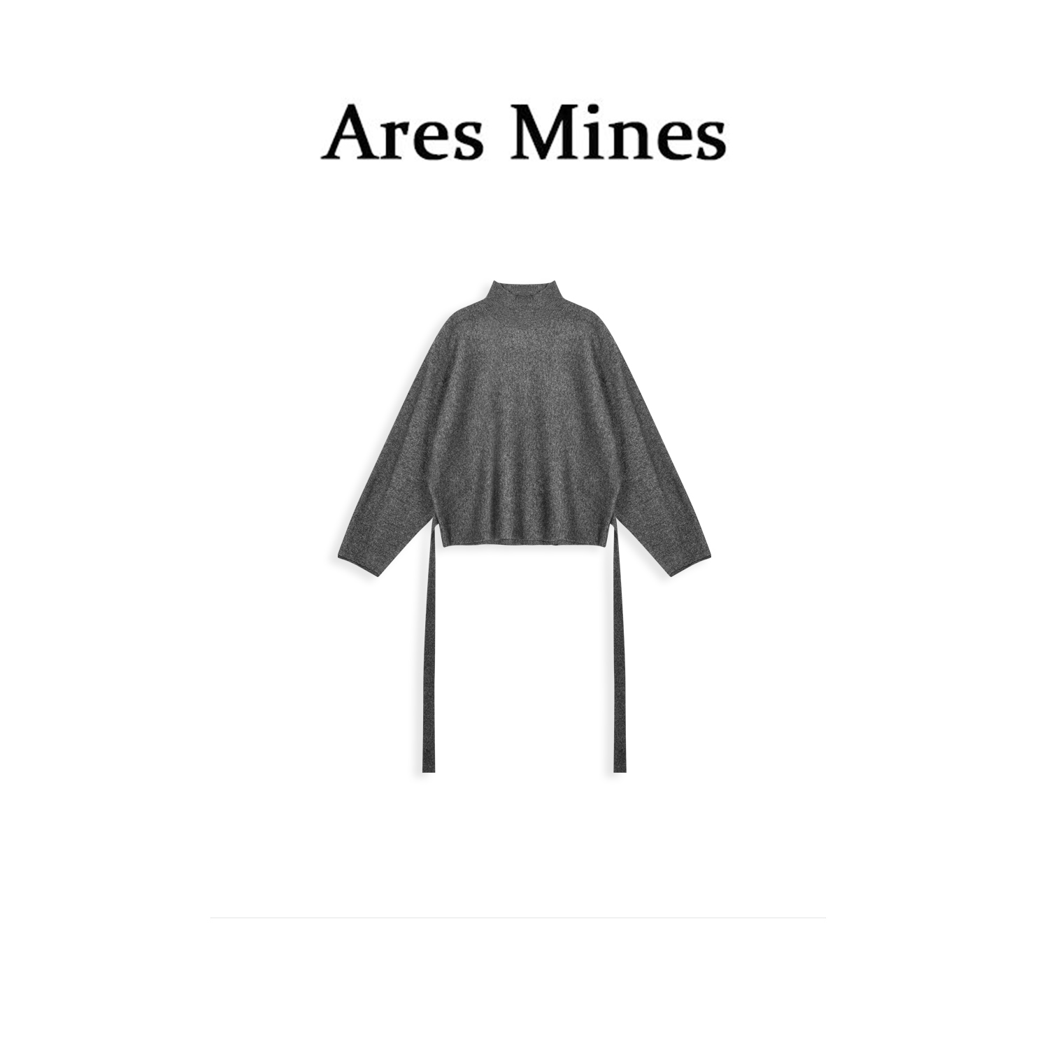 【盛朗熙Ares Mines】白茶月光 绑带蝙蝠袖半高领套头针织毛衣女