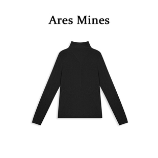 【盛朗熙Ares Mines】松茶可可 设计感交叉半高领修身针织打底衫