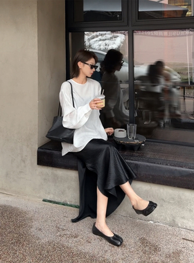 【盛朗熙AresMines】香榭丽舍 法式极简单排扣圆领宽松白衬衫上衣