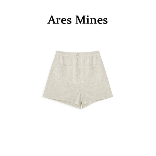 【盛朗熙AresMines】云影闲步 极简气质感满分麻百搭宽松高腰短裤
