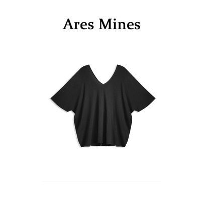 【盛朗熙Ares Mines】仲夏晚风 慵懒风落肩袖V领宽松针织短袖罩衫