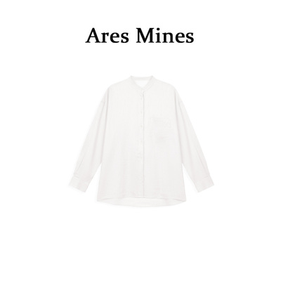 【盛朗熙Ares Mines】赤霞流年 极简满分麻立领宽松休闲衬衫夏女
