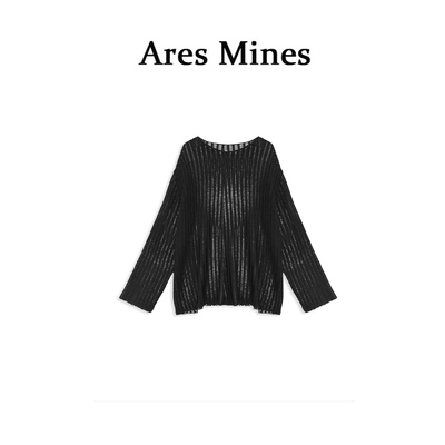 【盛朗熙Ares Mines】空岛织风 宽松坑条纯色圆领长袖针织罩衫