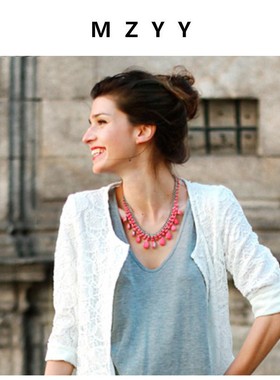 荧光玫红大众网红锁骨项链