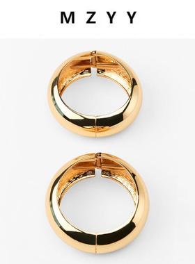 新款极简金属光面宽版开口弹力手镯小众高级感精致叠戴