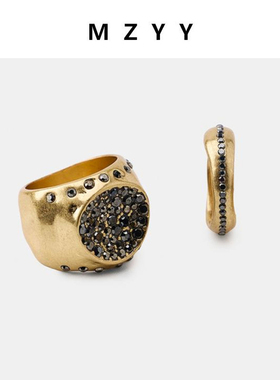 MZYY复古金属黑色钻石宽版女戒