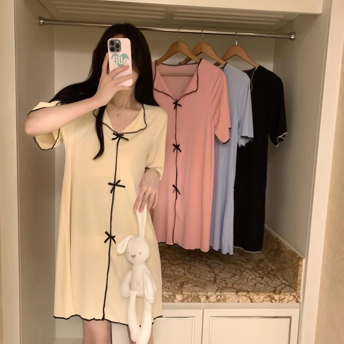 夏季荷叶边蝴蝶结睡衣裙女薄款网红学生宿舍家居服连衣裙大码睡裙