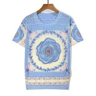 圆领印花烫钻镂空天丝亚麻衫 上衣女2025新款 短袖 夏季 针织6068 爆款