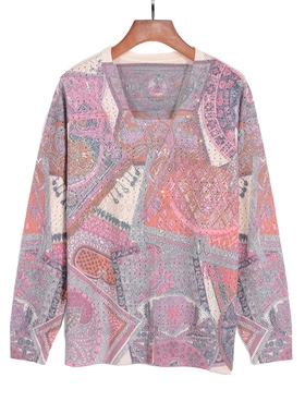 2025新款秋季薄款女针织衫长袖上衣镂空镶钻假两件天丝羊毛t22508