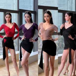 LOYAL拉丁舞服成人女士练功服V领扭结上衣纯欲风极简教师日常训练