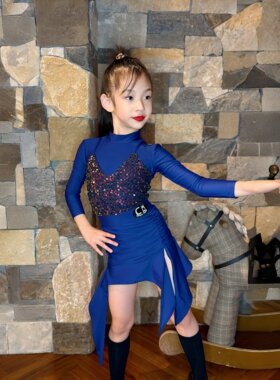 CD卡门拉丁舞服新款女童练功服长袖亮片舞蹈服国标专业训练服套装