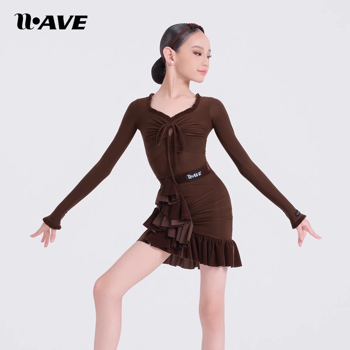 WAVE未午拉丁舞服秋冬新款女童练功服长袖半裙训练服【慕斯贝贝】