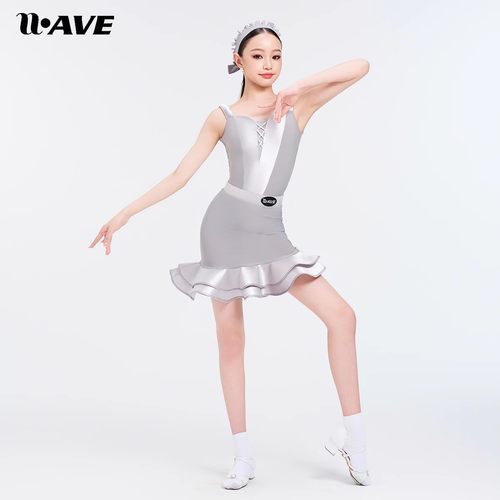 wave未午拉丁舞服女童吊带夏季新款亮光缎面高级感儿童练功服女童