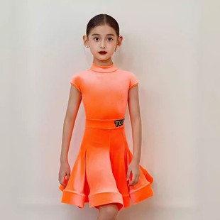 【正品】TOP拉丁舞服女童比赛规定服丝绒小高领短袖黑池赛事专业