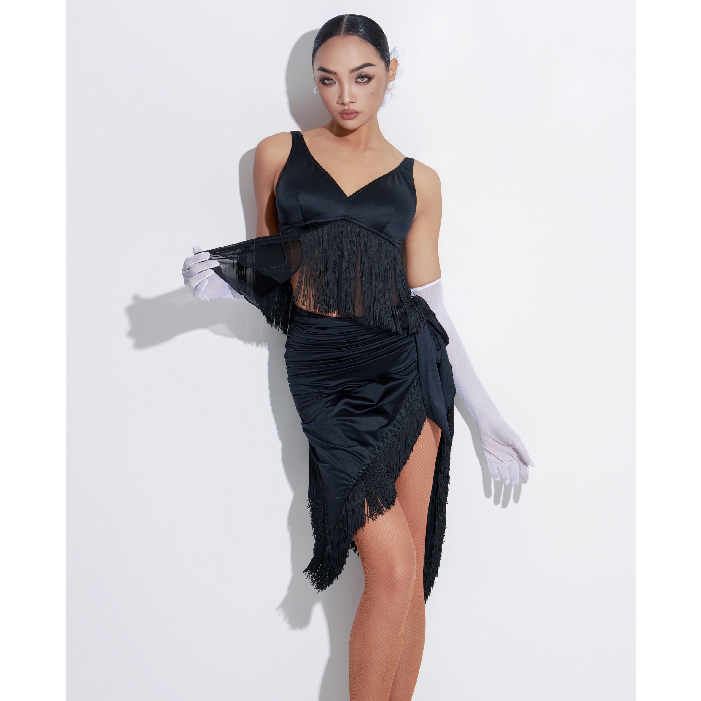 DAVID拉丁舞服成人女士练功服流苏吊带不规则绑带半裙训练表演服