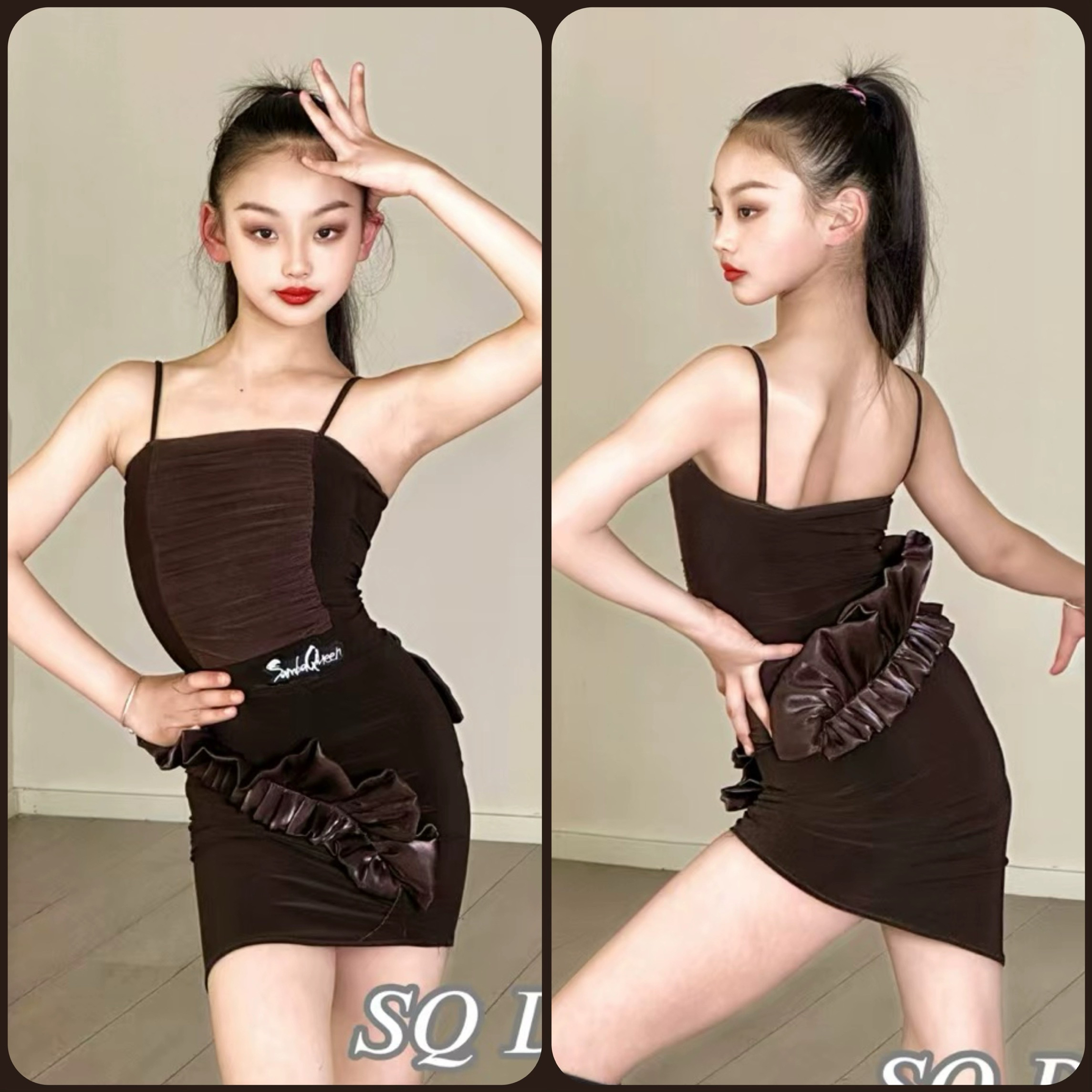 SQ拉丁舞服女童夏季新款吊带练功服高端设计国标训练服套装演出服