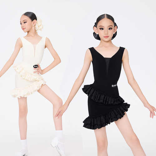 WAVE未午拉丁舞服女童2025新款吊带夏季荷叶边裙月夜蔷薇练功服