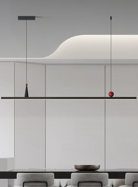 现代简约灰黑色高端铝材吊灯餐厅吧台办公室前台一字长条LED吊灯