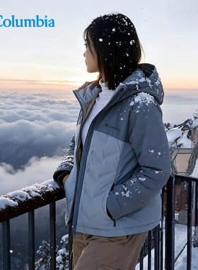 哥伦比亚女25秋冬防水金点热能热压保暖连帽650蓬羽绒服XR8598