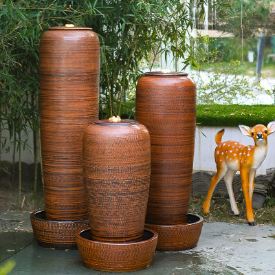 陶瓷招财循环流水系喷泉加湿器景观瓶客厅会所乔迁新中式落地摆件