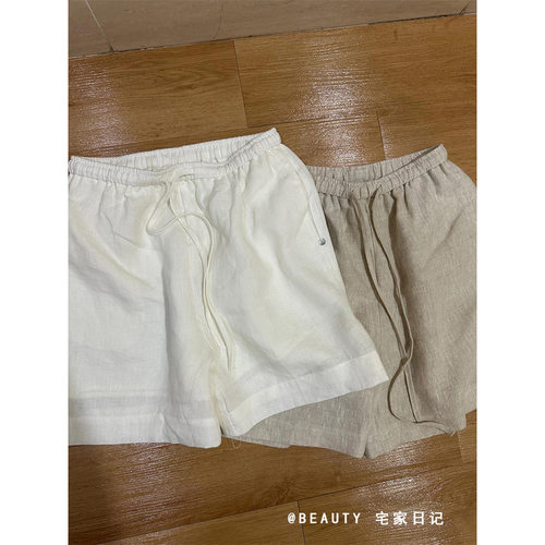 大码简约休闲亚麻睡裤女夏季新款舒适亲肤短裤可出门纯色家居裤子