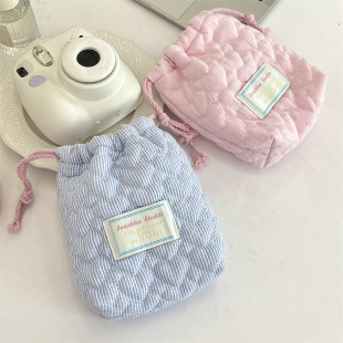 绗缝抽绳收纳袋自制束口袋ccd拍立得收纳包零钱袋夹棉加厚相机包