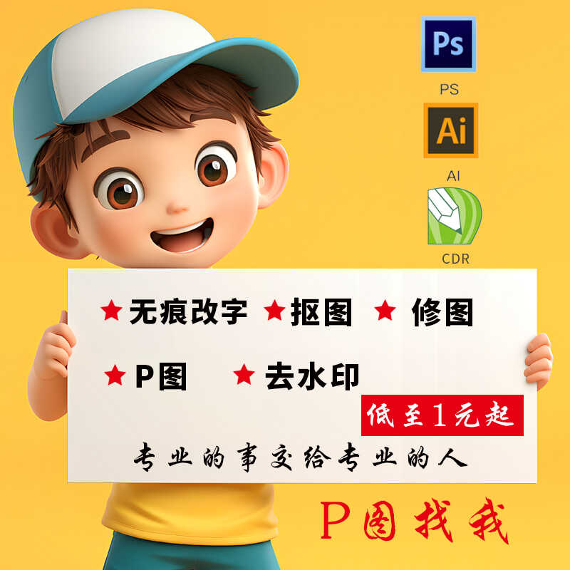 专业ps修图p图片处理文字数字修改PDF无痕去水印抠图做图批图接单